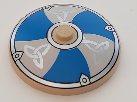 Круг Lego 3960pb012 Dish 4 x 4 Inverted (Radar) with Solid Stud with Viking Shield Blue / White Sections and Silver Ornament Pattern